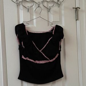 SHEIN Romwe Black Top with Pink Trim
